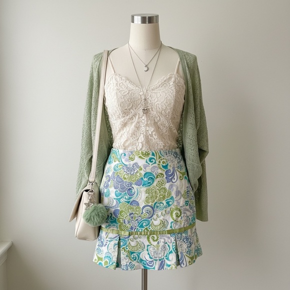 Ninety Dresses & Skirts - Ninety Floral Mini Skirt - Green and Blue
